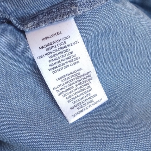 beachlunchlounge Women's Chambray Denim Blue 3/4 Bell Sleeve Lyocell Top S/P - Picture 4 of 10